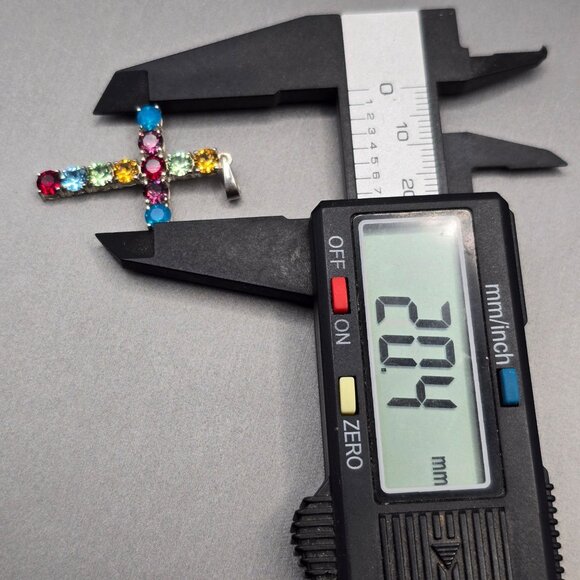 Vintage Sterling Silver Multicolored Rhinestone Crystal Cross Pendant Statement - Picture 8 of 10